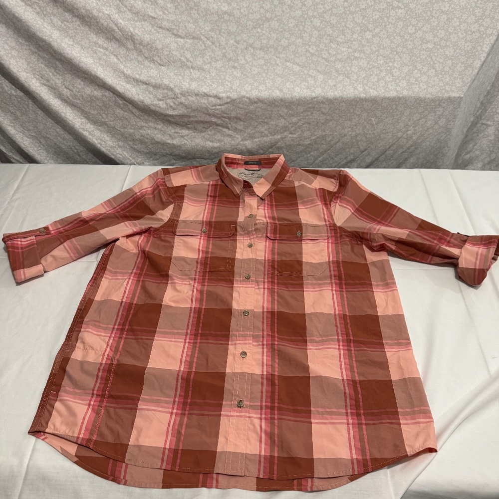 pinkish long sleeve polo shirt woman size TL classic fit button down